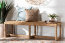 Delta Bohemian Seagrass and Mahogany Wood Accent Bench Baxton