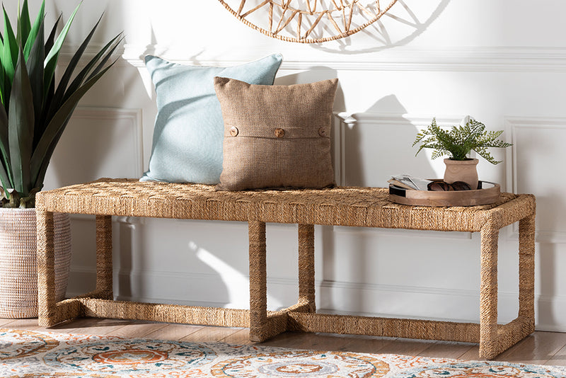 Delta Bohemian Seagrass and Mahogany Wood Accent Bench