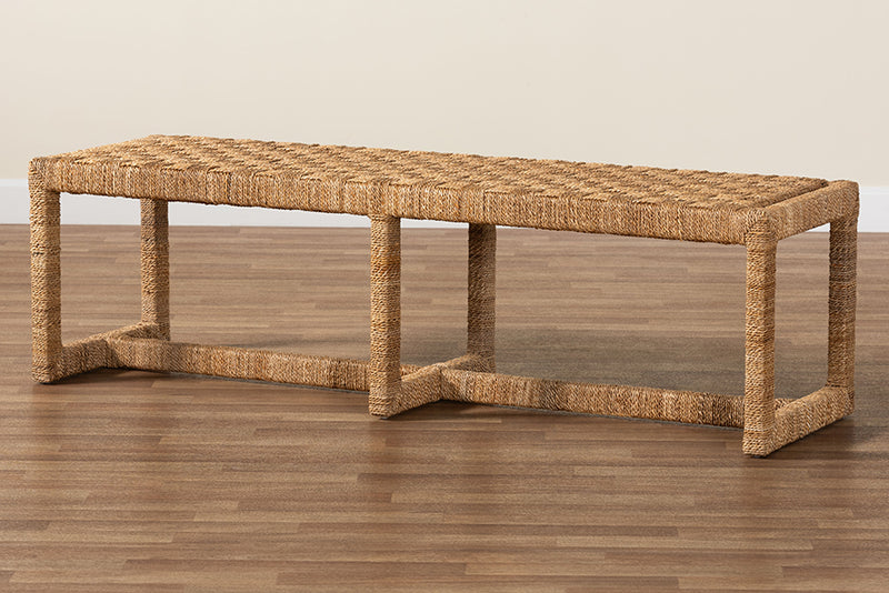 Delta Bohemian Seagrass and Mahogany Wood Accent Bench