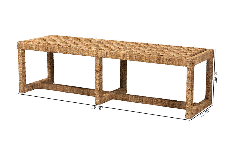 Delta Bohemian Seagrass and Mahogany Wood Accent Bench