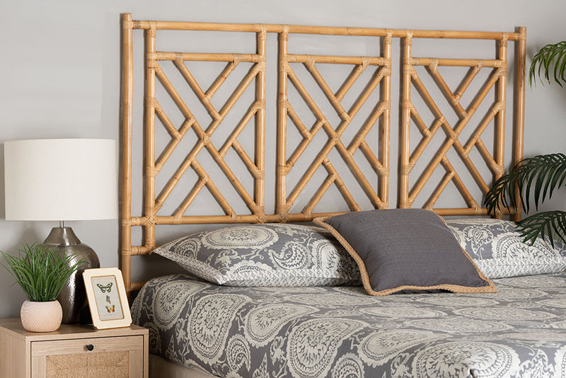 Agatis Bohemian Natural Rattan Queen Size Standalone Headboard Baxton