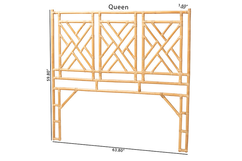 Agatis Bohemian Natural Rattan Queen Size Standalone Headboard Baxton