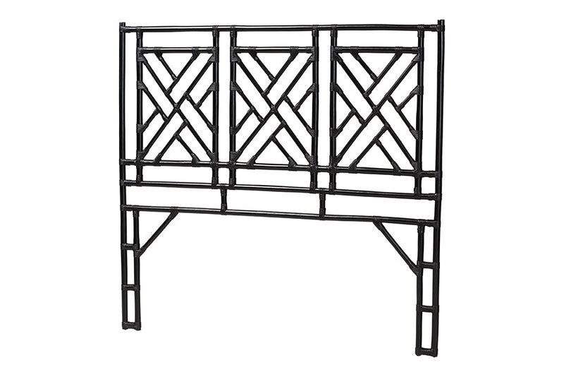 Agatis Bohemian Black Natural Rattan Queen Size Standalone Headboard Baxton