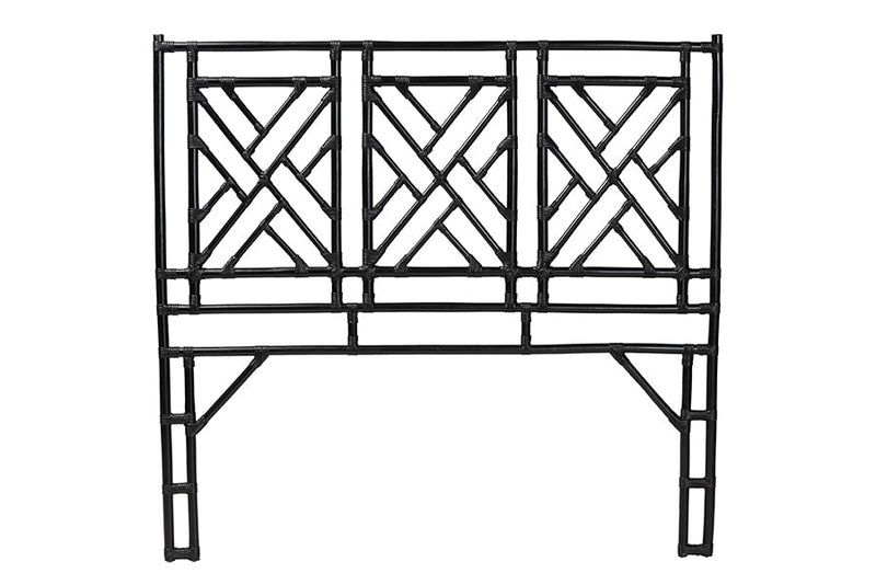 Agatis Bohemian Black Natural Rattan Queen Size Standalone Headboard Baxton