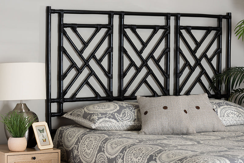 Agatis Bohemian Black Natural Rattan Queen Size Standalone Headboard