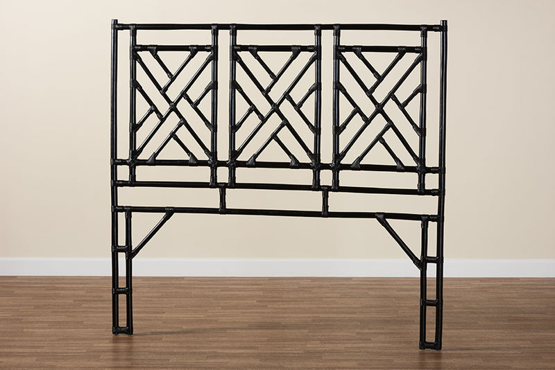 Agatis Bohemian Black Natural Rattan Queen Size Standalone Headboard