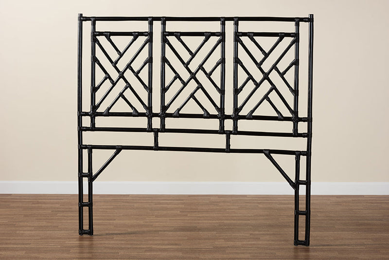 Agatis Bohemian Black Natural Rattan Queen Size Standalone Headboard Baxton