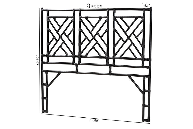 Agatis Bohemian Black Natural Rattan Queen Size Standalone Headboard Baxton