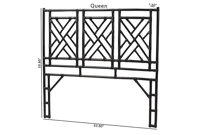 Agatis Bohemian Black Natural Rattan Queen Size Standalone Headboard