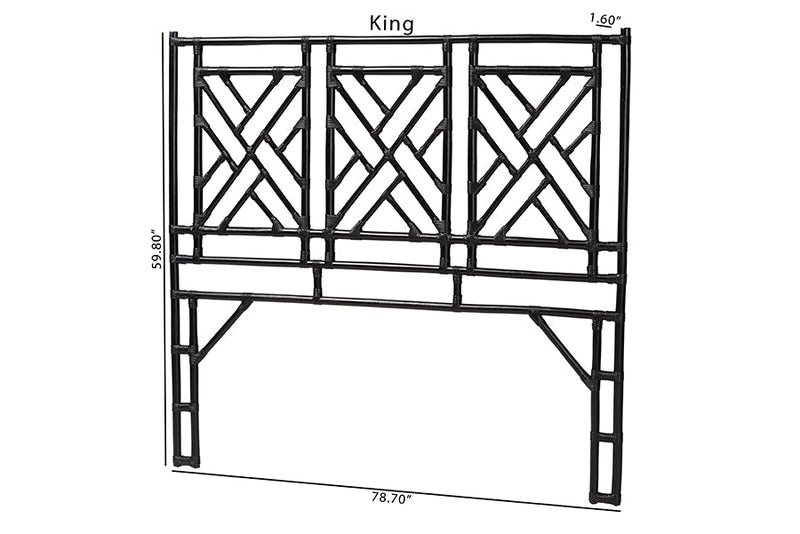 Agatis Bohemian Black Natural Rattan Queen Size Standalone Headboard Baxton