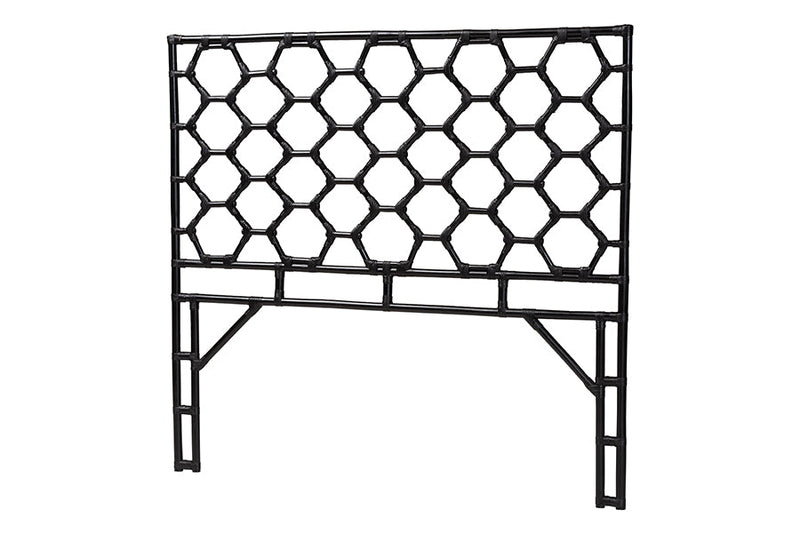 Alecia Bohemian Black Rattan Queen Size Standalone Headboard Baxton