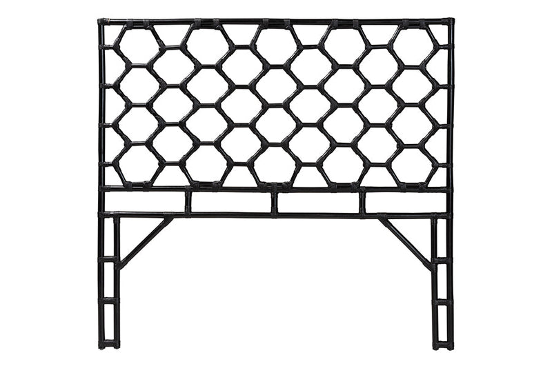 Alecia Bohemian Black Rattan Queen Size Standalone Headboard Baxton