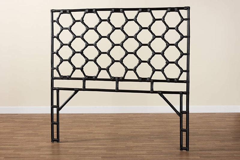 Alecia Bohemian Black Rattan Queen Size Standalone Headboard Baxton