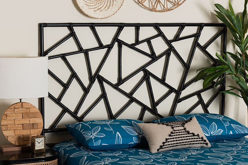 Rikke Black Rattan Queen Size Standalone Headboard