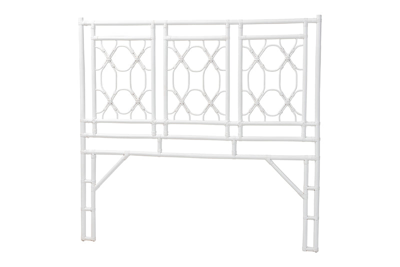 Genia Bohemian White Rattan Queen Size Standalone Headboard