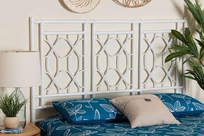 Genia Bohemian White Rattan Queen Size Standalone Headboard