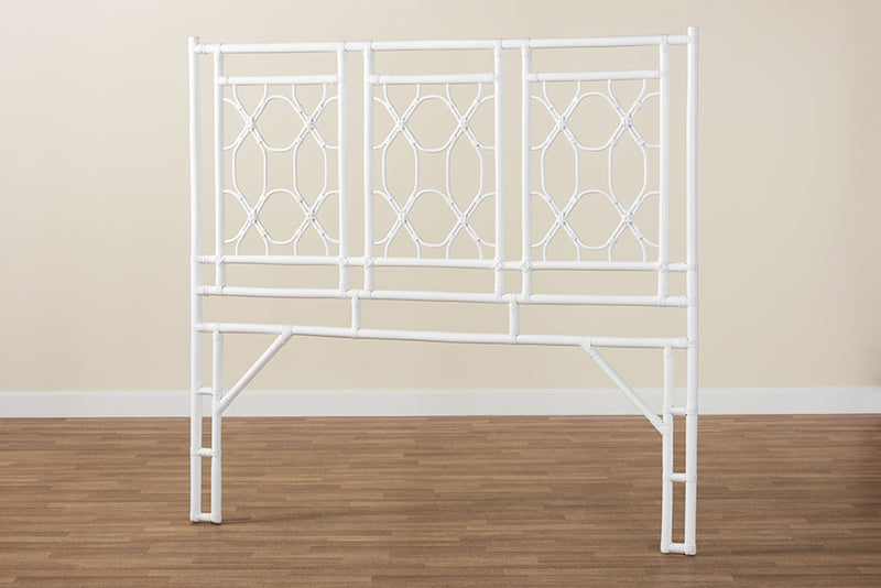 Genia Bohemian White Rattan Queen Size Standalone Headboard