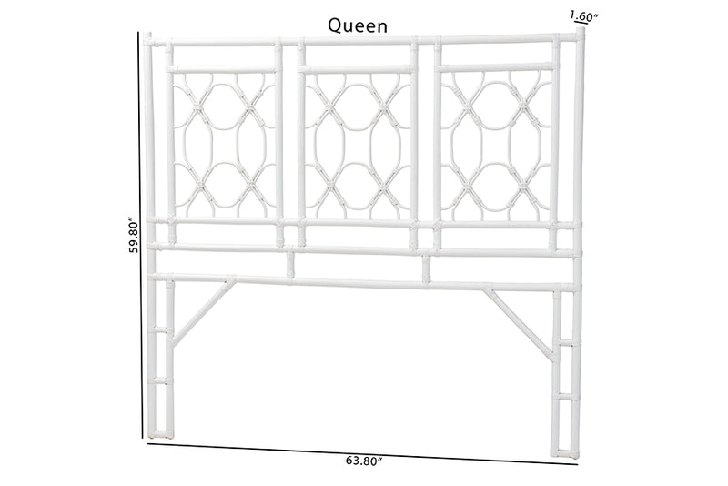 Genia Bohemian White Rattan Queen Size Standalone Headboard