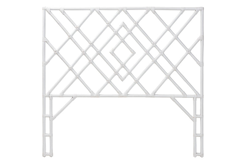 Leighton Bohemian White Rattan Queen Size Standalone Headboard Baxton