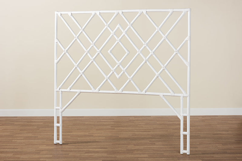 Leighton Bohemian White Rattan Queen Size Standalone Headboard Baxton