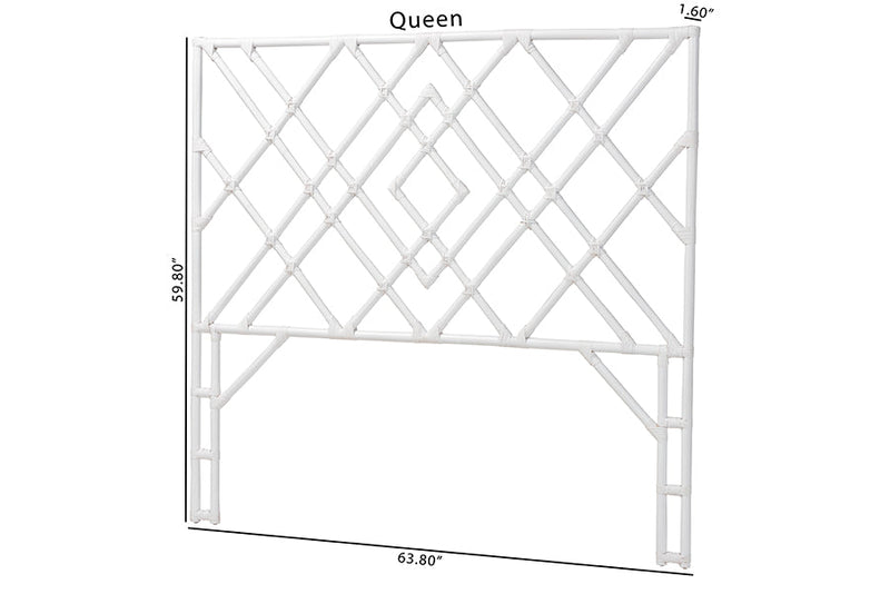 Leighton Bohemian White Rattan Queen Size Standalone Headboard Baxton