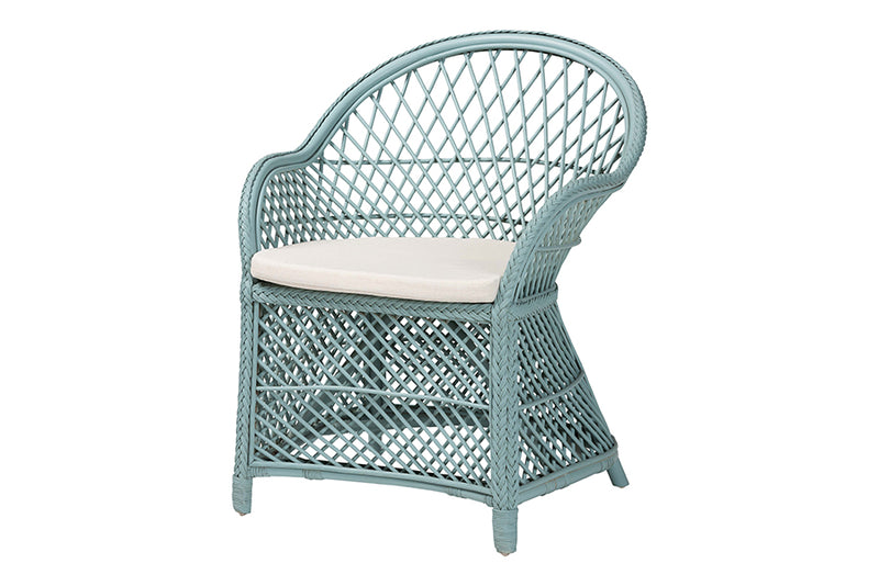 Colburn Bohemian Light Blue Braided Rattan Arm Chair