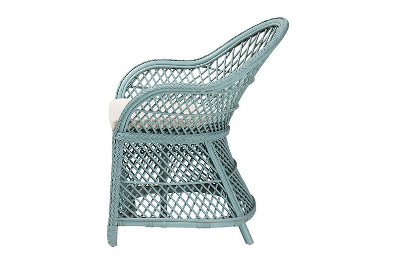 Colburn Bohemian Light Blue Braided Rattan Arm Chair