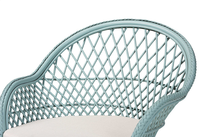 Colburn Bohemian Light Blue Braided Rattan Arm Chair Baxton