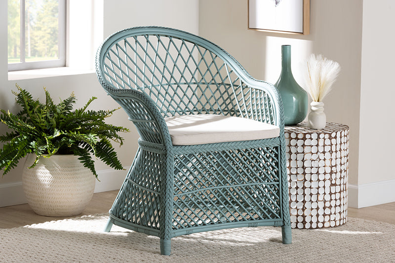 Colburn Bohemian Light Blue Braided Rattan Arm Chair