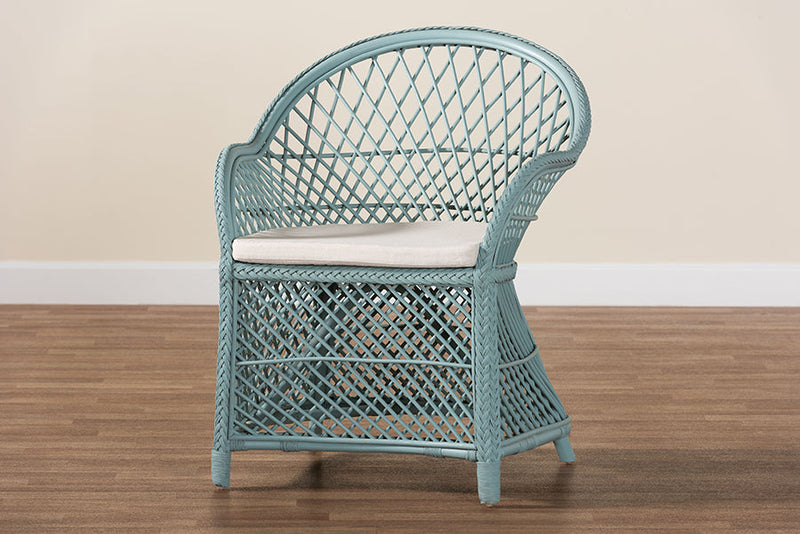 Colburn Bohemian Light Blue Braided Rattan Arm Chair Baxton