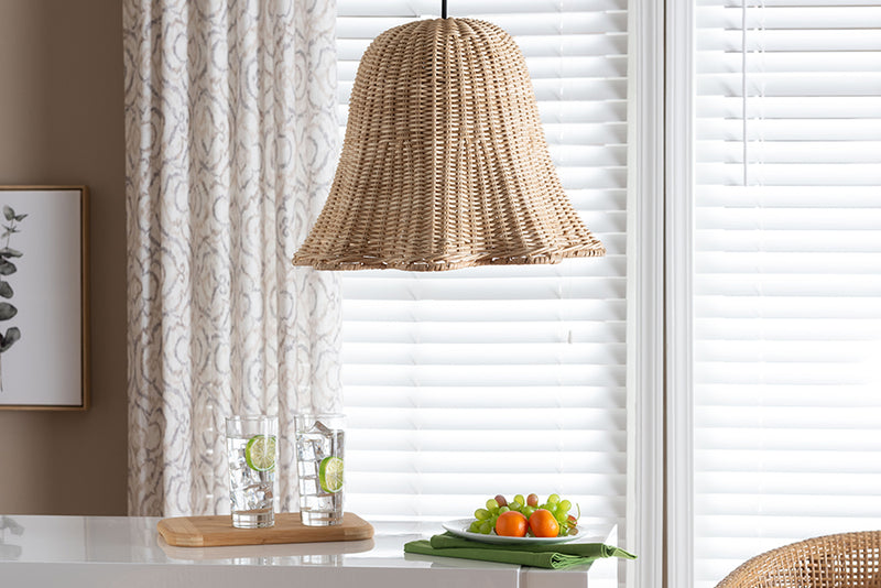 Anesa Bohemian Natural Scalloped Rattan Pendant Lampshade