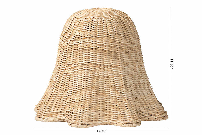 Anesa Bohemian Natural Scalloped Rattan Pendant Lampshade Baxton