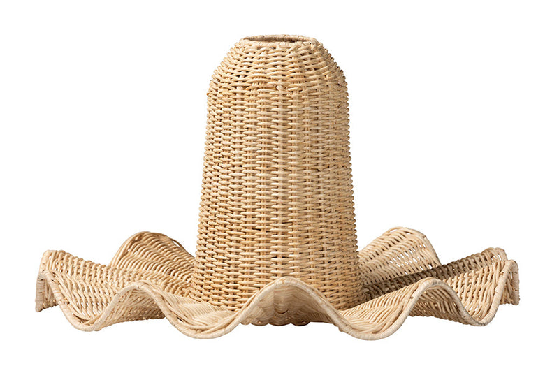 Ally Bohemian Natural Scalloped Rattan Pendant Lampshade Baxton