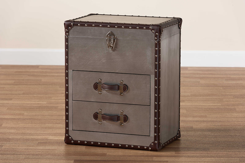 Dilan Vintage Silver Metal 2-Drawer End Table