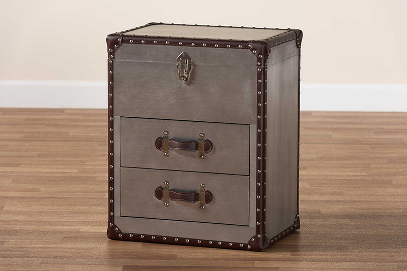 Dilan Silver Metal 2-Drawer End Table Baxton