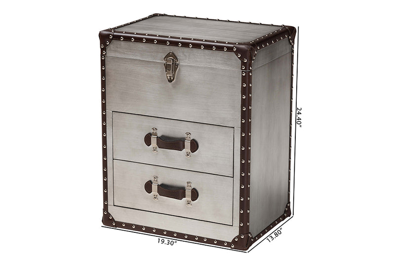 Dilan Vintage Silver Metal 2-Drawer End Table