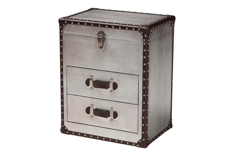 Dilan Vintage Silver Metal 2-Drawer End Table