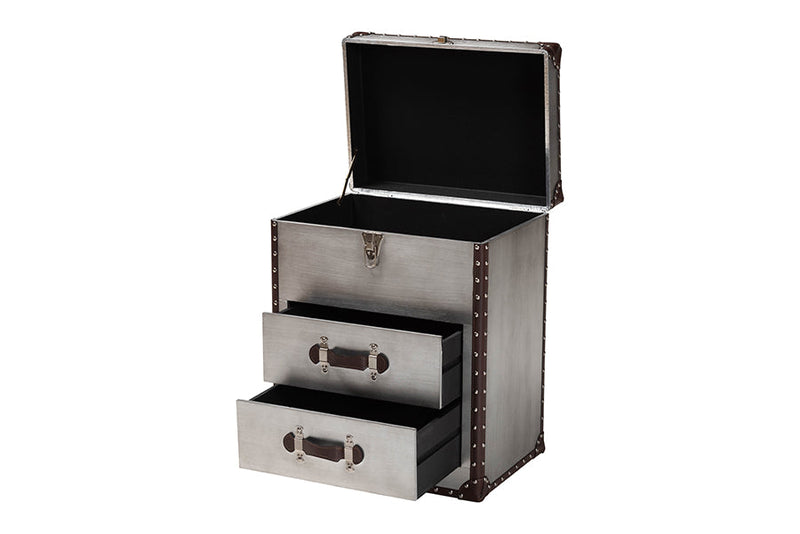 Dilan Silver Metal 2-Drawer End Table Baxton