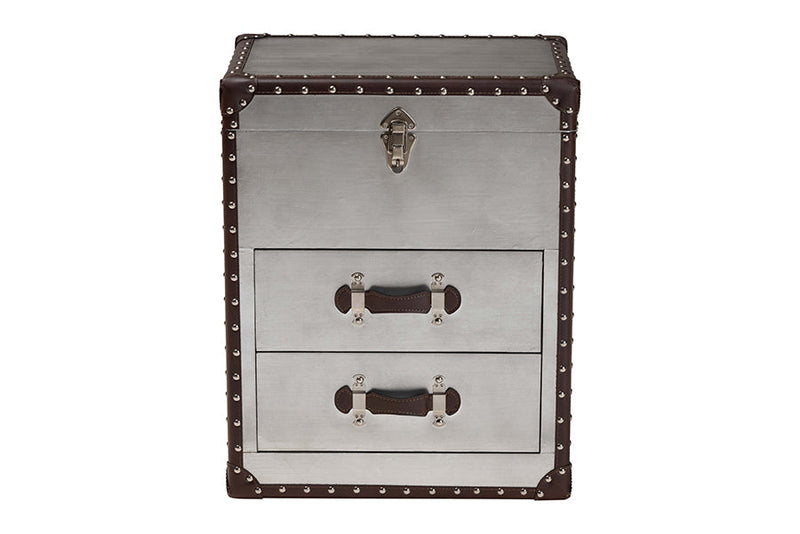 Dilan Silver Metal 2-Drawer End Table Baxton