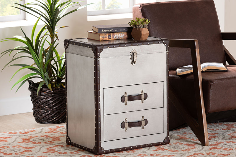 Dilan Vintage Silver Metal 2-Drawer End Table