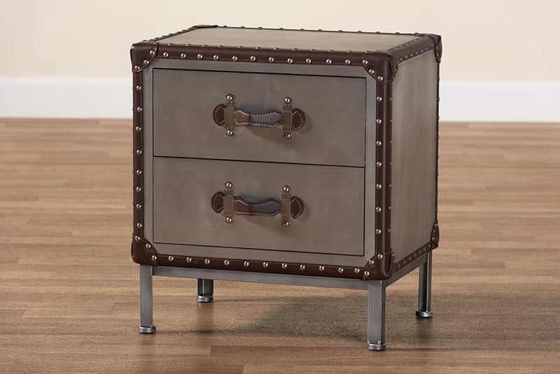 Haylie Vintage Silver Metal 2-Drawer End Table