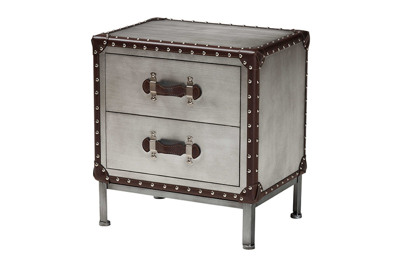 Haylie Vintage Silver Metal 2-Drawer End Table