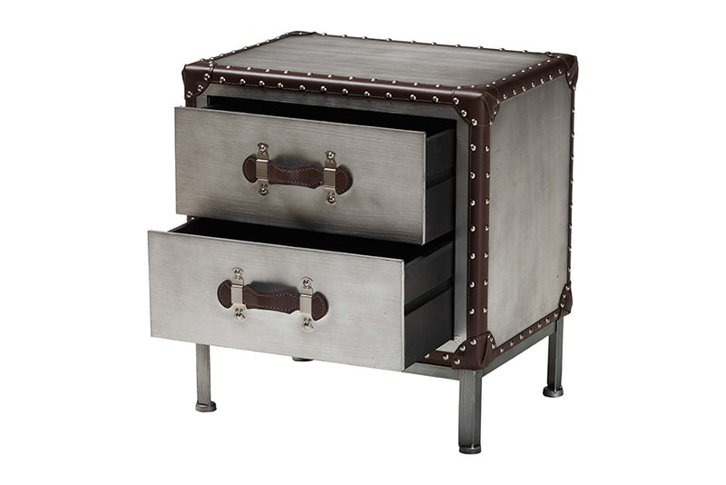 Haylie Vintage Silver Metal 2-Drawer End Table