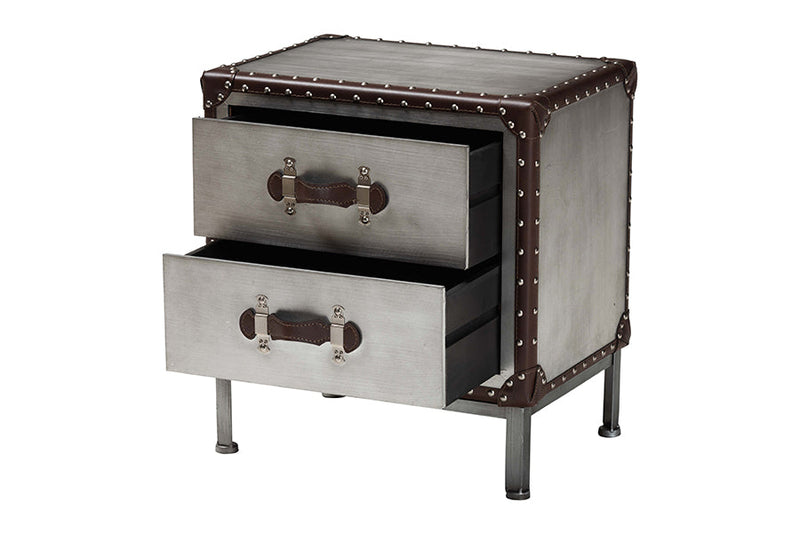 Haylie Silver Metal 2-Drawer End Table Baxton