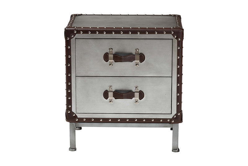 Haylie Vintage Silver Metal 2-Drawer End Table