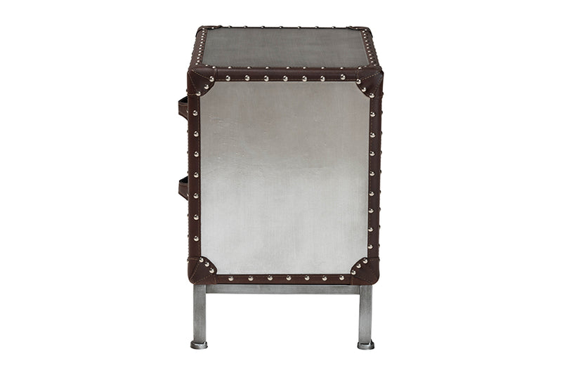 Haylie Vintage Silver Metal 2-Drawer End Table