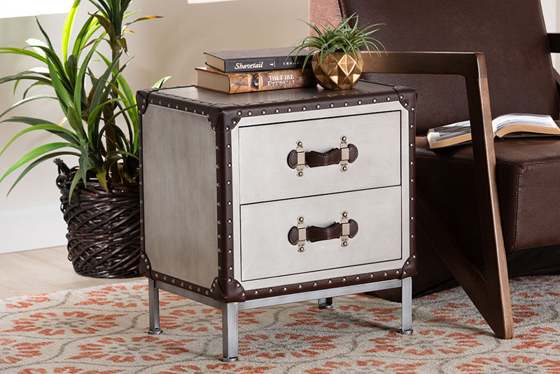 Haylie Vintage Silver Metal 2-Drawer End Table