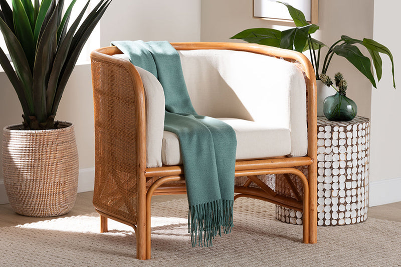 Penelope Bohemian Light Honey Rattan Accent Chair Baxton