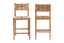 Morris Bohemian Paper Loom and Natural Mahogany Wood 2Pc Bar Stool Set Baxton