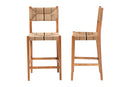 Morris Bohemian Paper Loom and Natural Mahogany Wood 2Pc Bar Stool Set Baxton